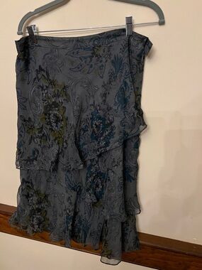 Floral Layered Skirt in Green with Teal and Olive Accents